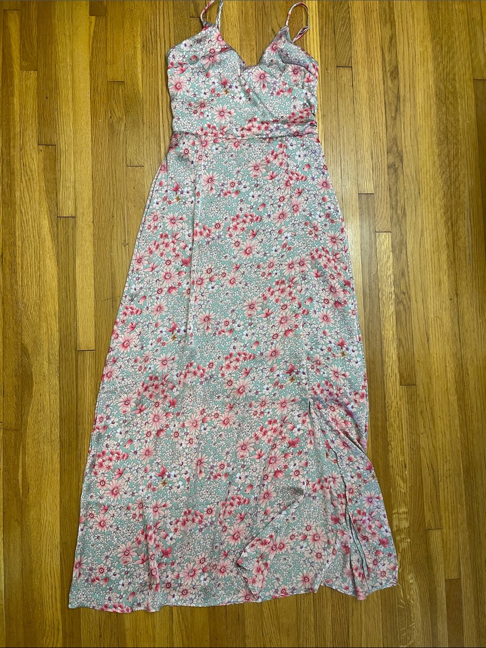 Monteau Pink Floral Maxi Dress on Light Blue